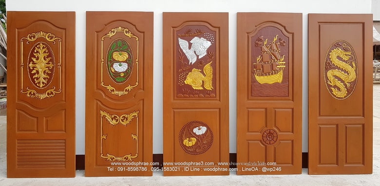 งานทาสีประตูบ้านไม้สักทอง สีสักทอง เบอร์ 1-B28 ,B144,B106 , B38,B11 - C1